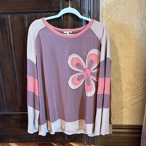 Easel Mauve and Pink Long Sleeve Top